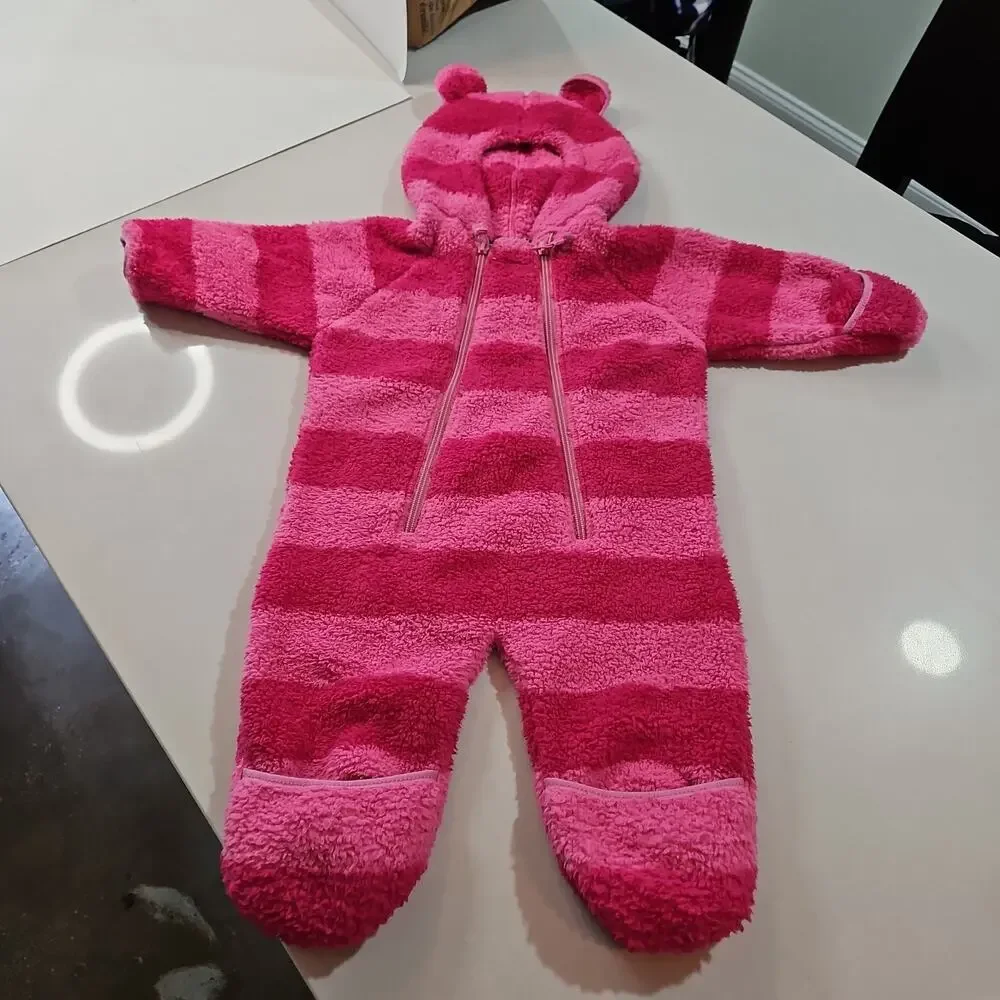 LL BEAN Baby 3-6 Mos Infants' Hi-Pile Fleece Bunting Snowsuit Purple and Pink
